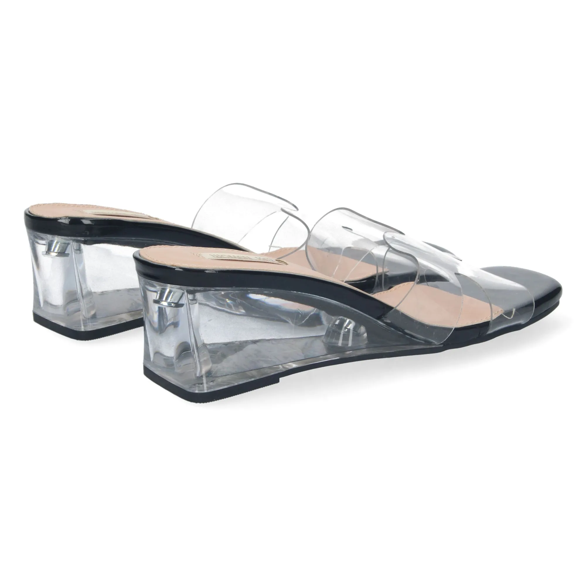 Sandalias cuña trasparente pala vinilo mujer color negro P8208