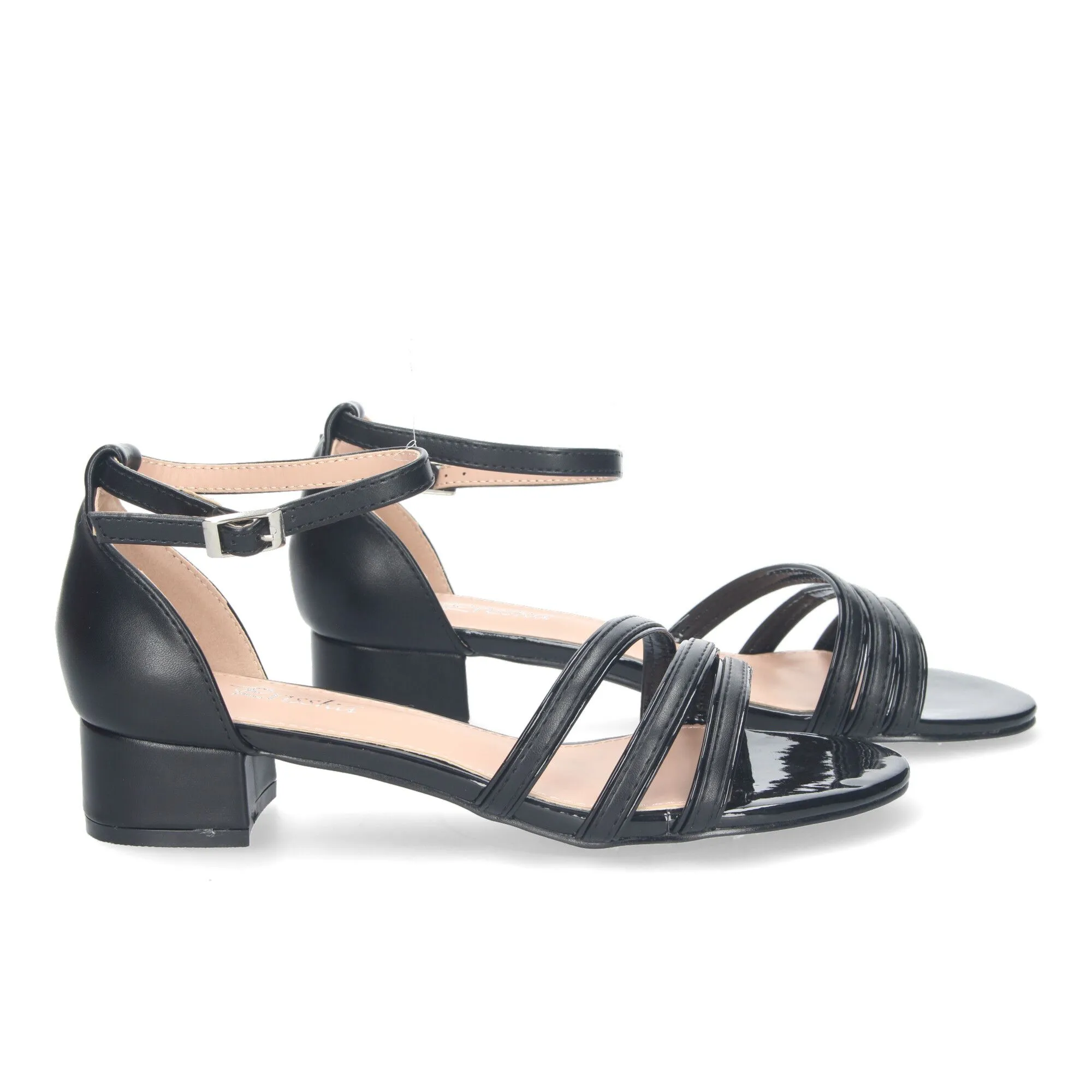 Sandalias de tacón bajo cómodo para fiesta mujer negro RG773