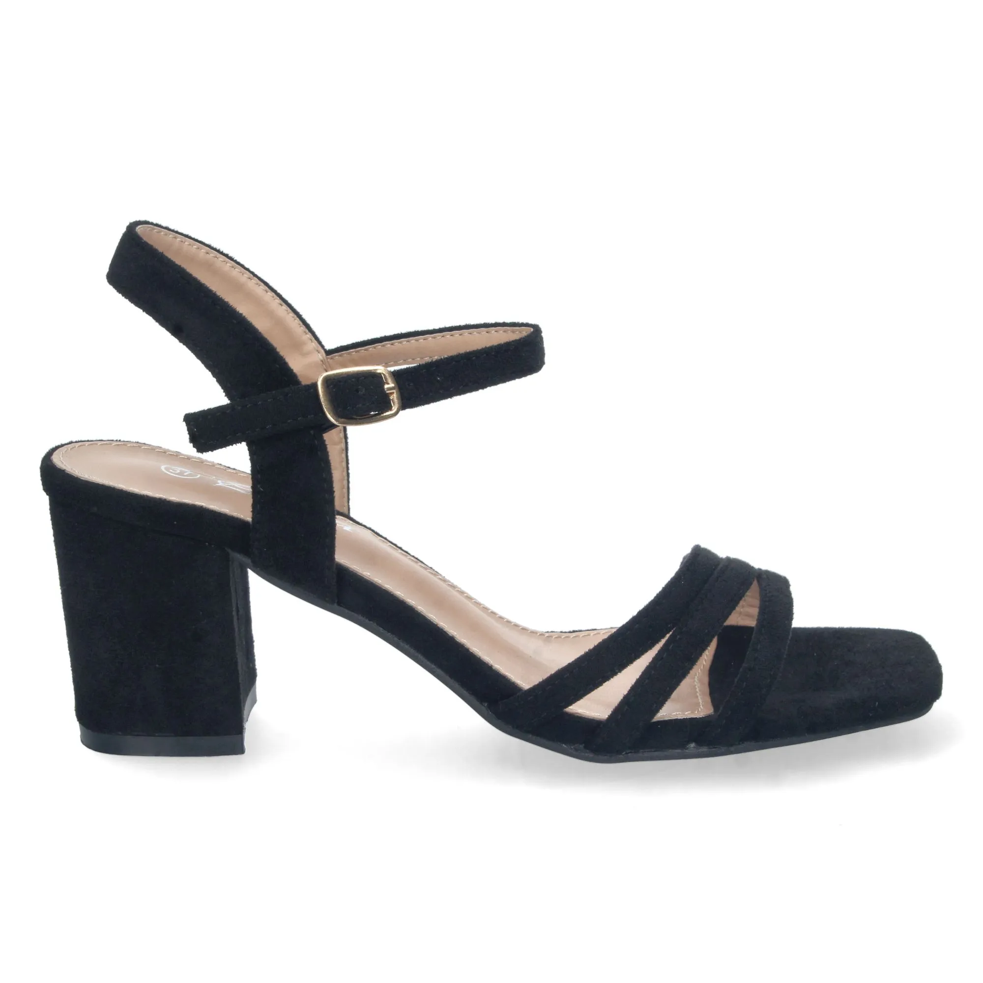 Sandalias de tacón bajo pala de tiras mujer color negro