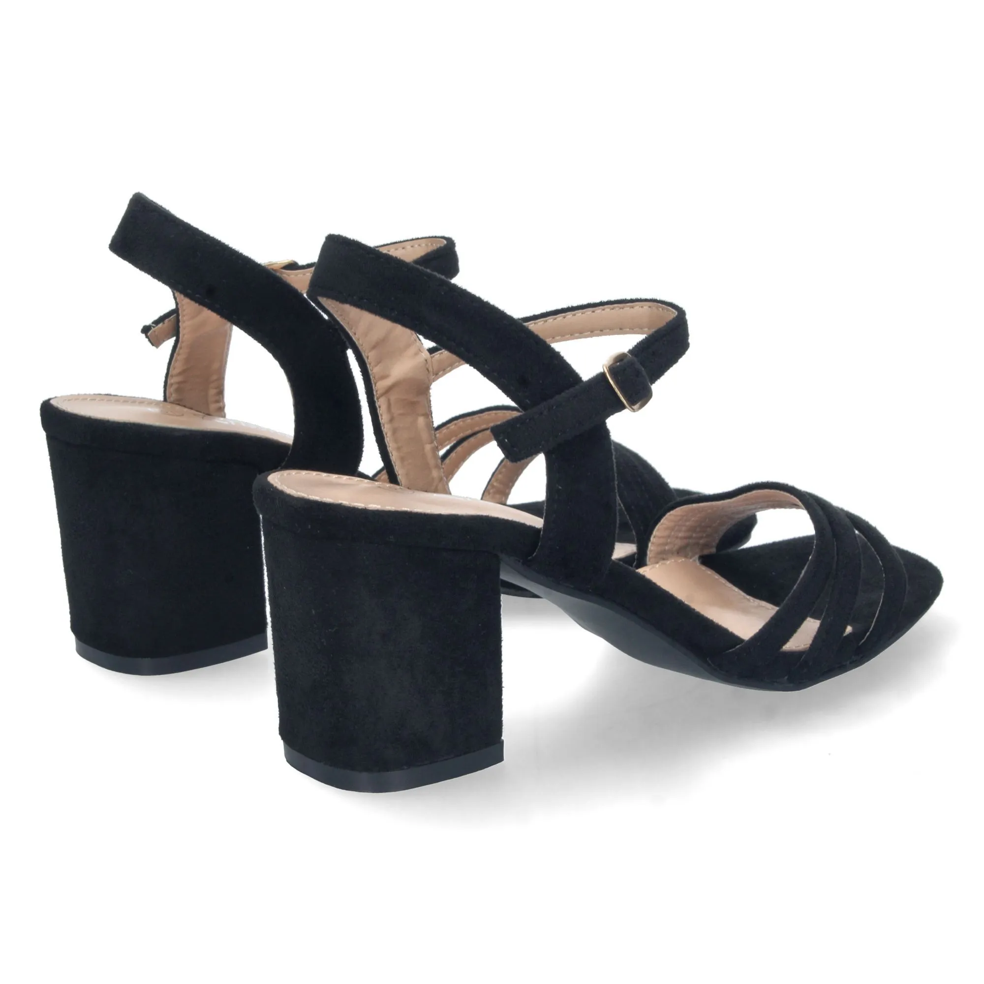 Sandalias de tacón bajo pala de tiras mujer color negro