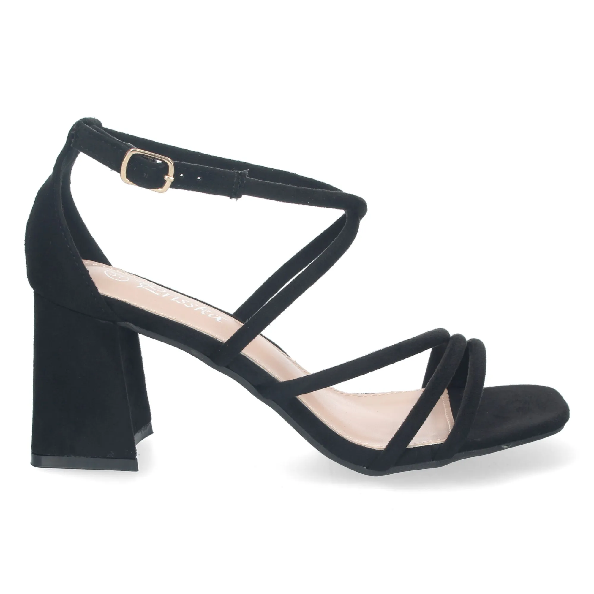 Sandalias de tacón bajo para fiesta tiras cruzadas mujer negro JL730