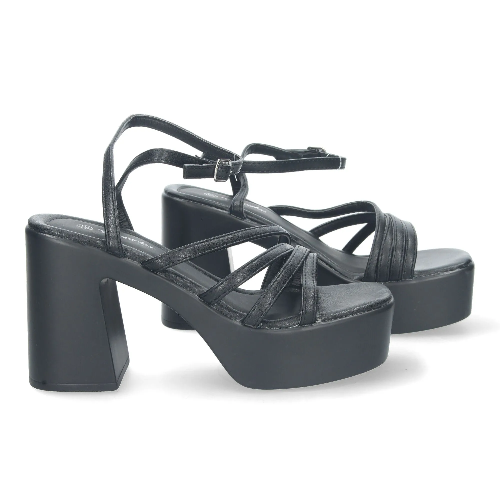Sandalias de tacón y plataforma de vestir para mujer color negro 043