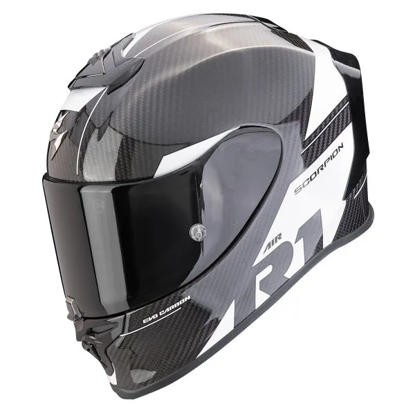 Scorpion Exo R1 Evo Carbon Air Rally Black White + Kit bluetooth 5R Lite Solo 