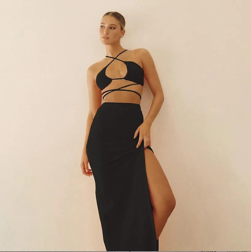 Sexy Top And Skirt Set Backless Bandage Cut Out Ruched Outfits Summer