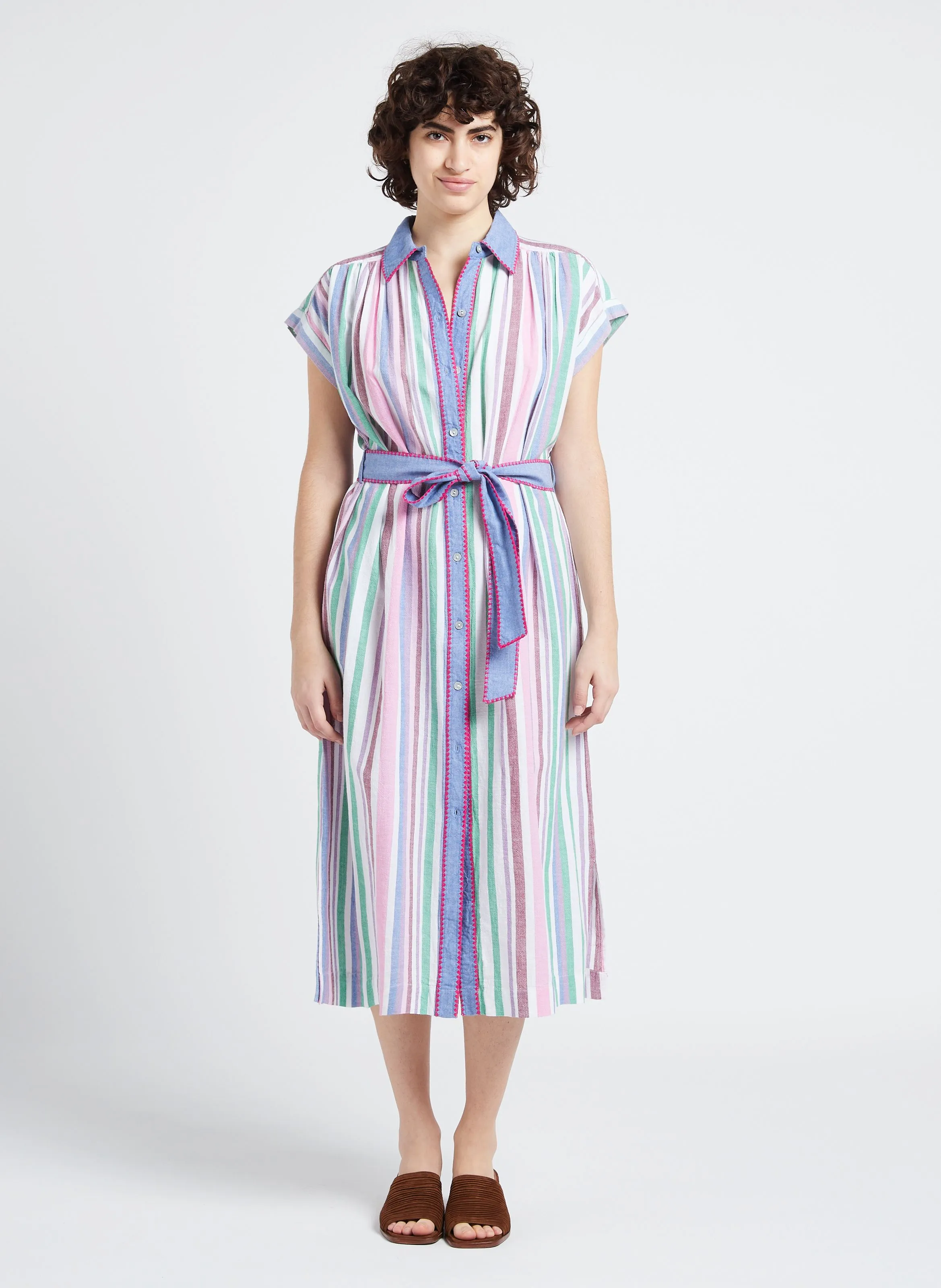 STELLA FOREST GIUSEPPA  VESTIDO DE ALGODóN A RAYAS CON CUELLO CLáSICO EN MULTICOLOR