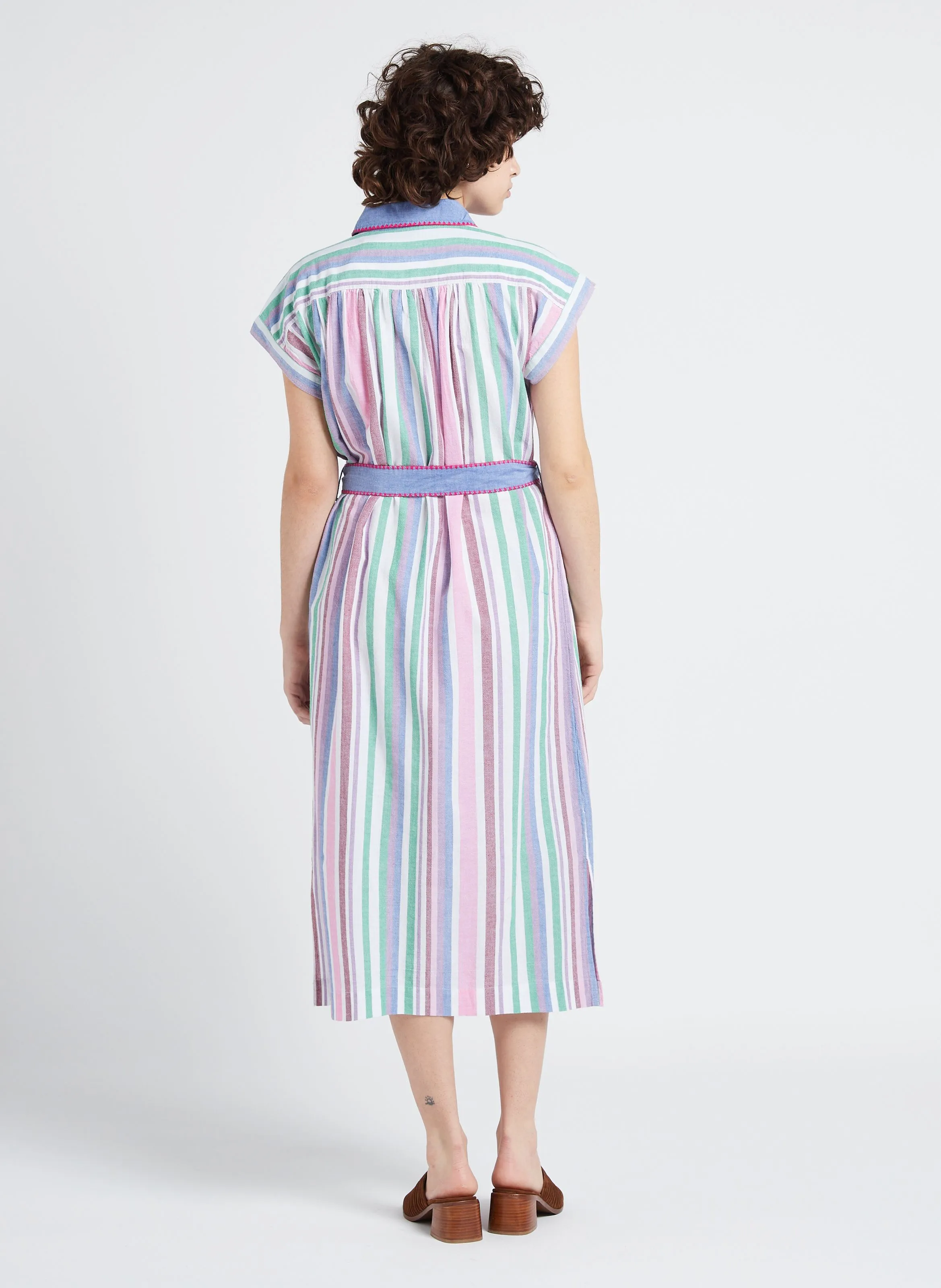 STELLA FOREST GIUSEPPA  VESTIDO DE ALGODóN A RAYAS CON CUELLO CLáSICO EN MULTICOLOR