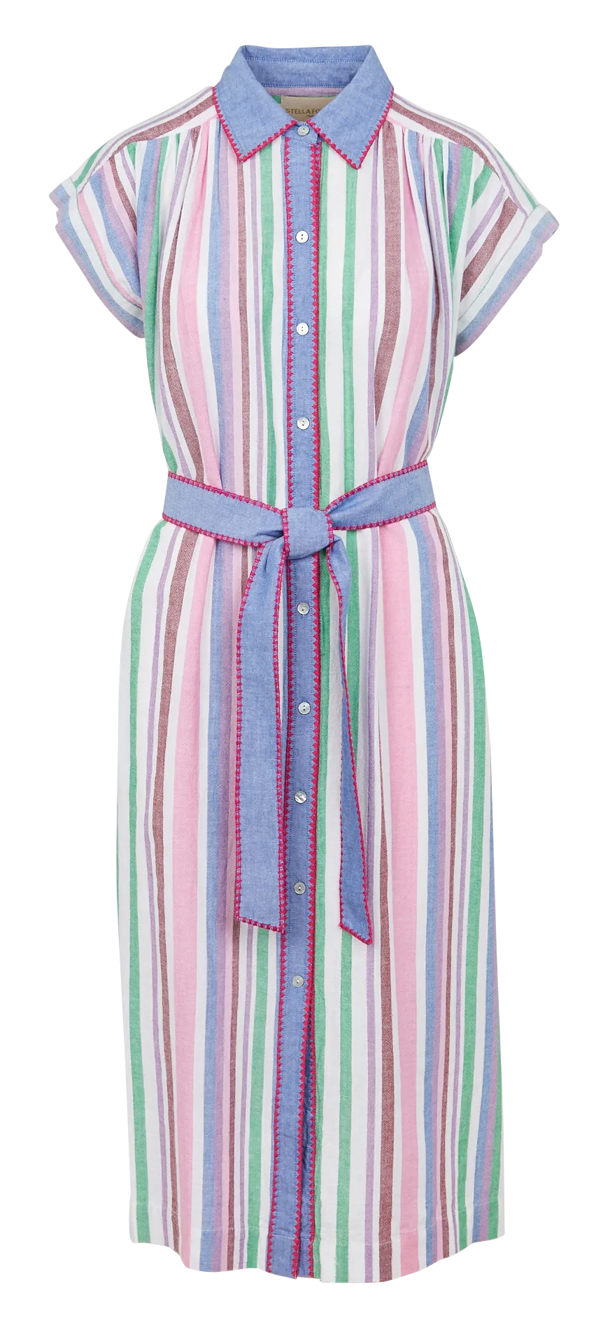 STELLA FOREST GIUSEPPA  VESTIDO DE ALGODóN A RAYAS CON CUELLO CLáSICO EN MULTICOLOR