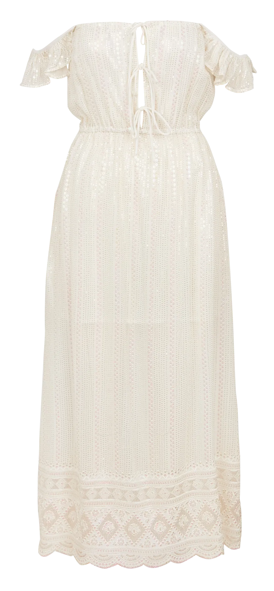 SUNDRESS AMOUR  VESTIDO LARGO RECTO BORDADO CON CUELLO CUADRADO EN BLANCO