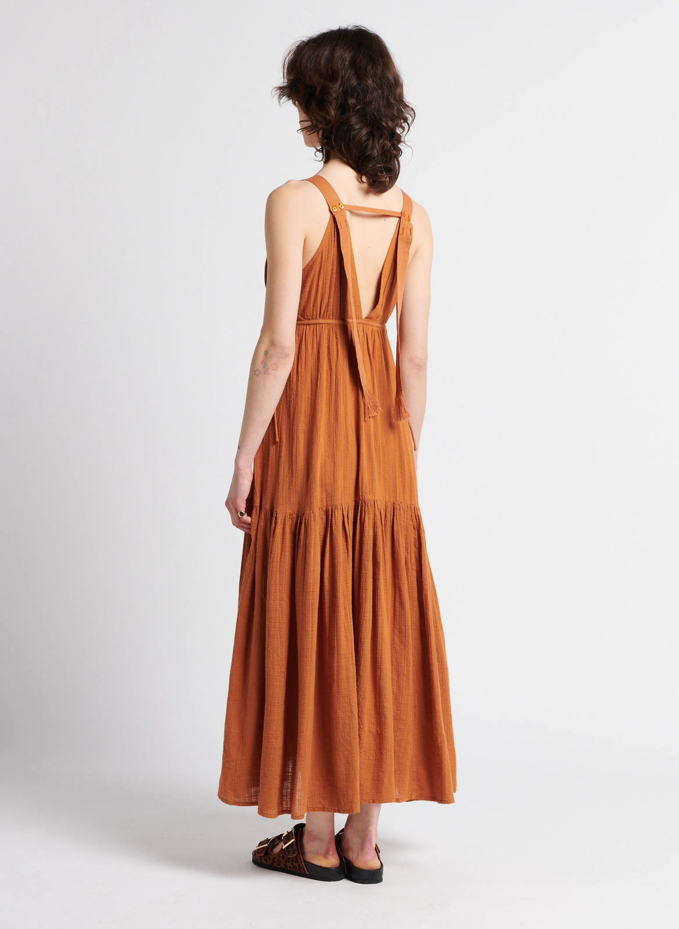 SWILDENS LULU  VESTIDO LARGO RECTO DE TIRANTES EN NARANJA