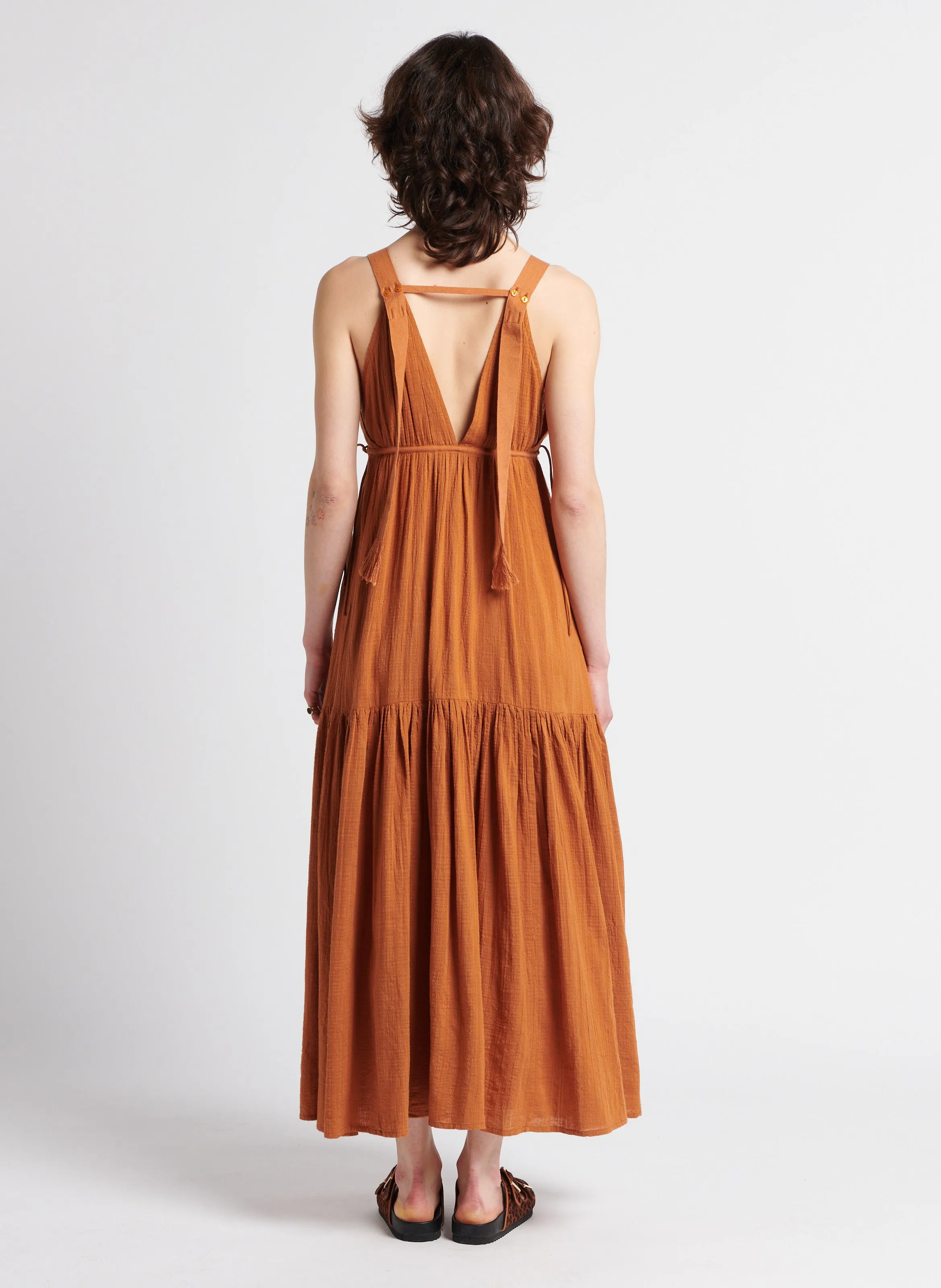 SWILDENS LULU  VESTIDO LARGO RECTO DE TIRANTES EN NARANJA
