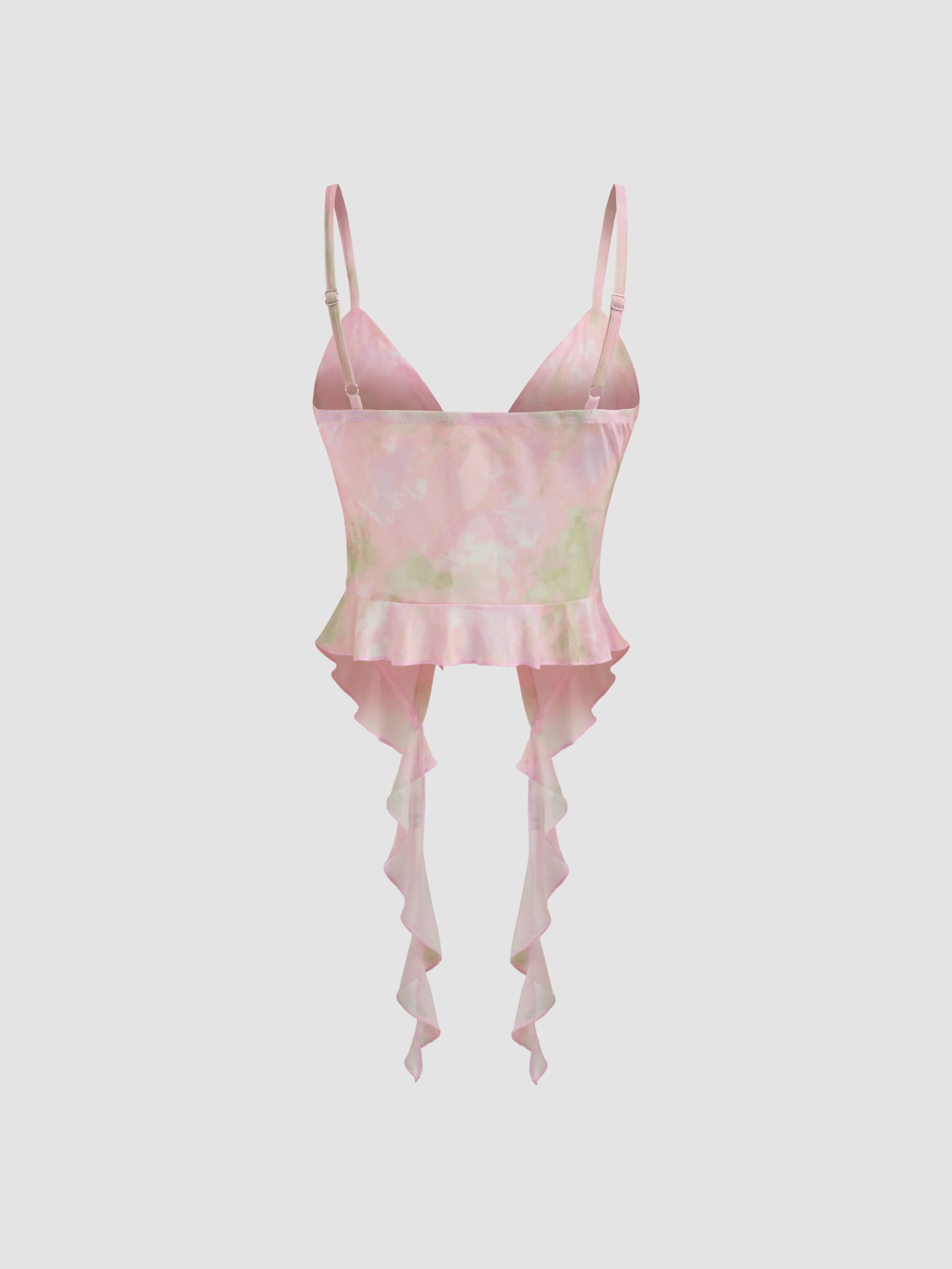 Top Cami con nudo y volante en el bajo de cuello en V de malla
