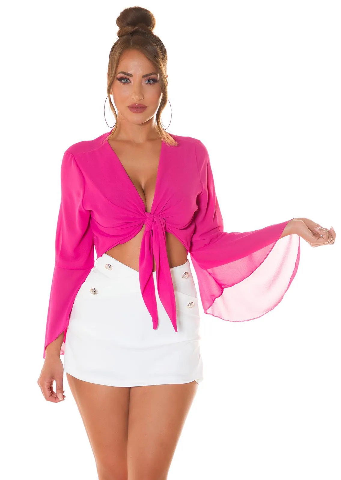 Top corto con nudo delantero rosa