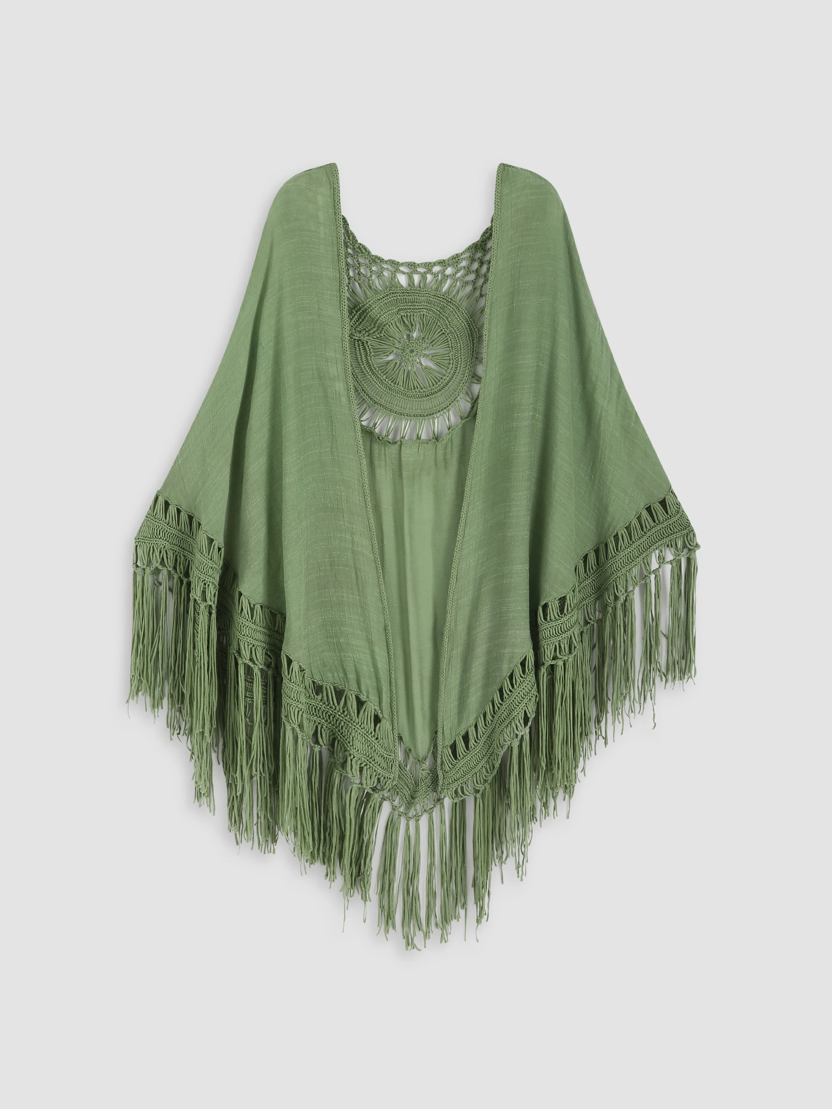  Top Cubierta de Crochet con Borla Sólida