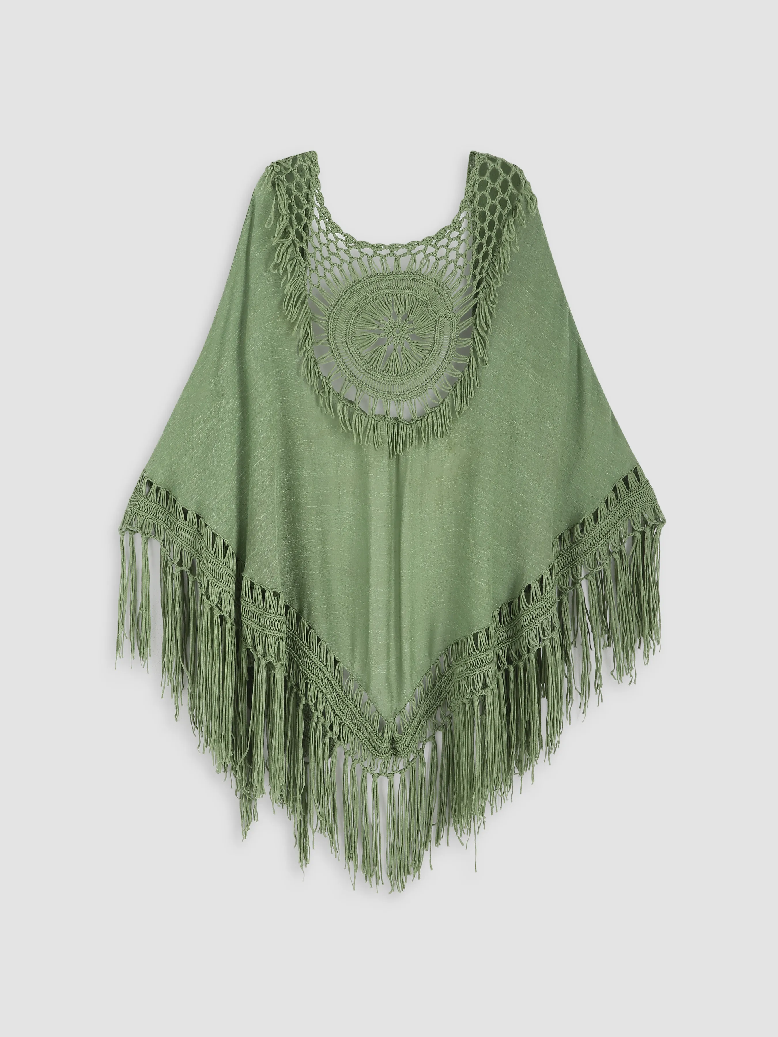  Top Cubierta de Crochet con Borla Sólida