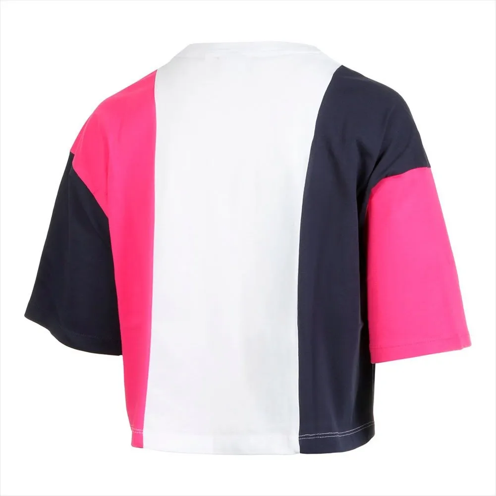Top manga corta FILA chica Bai Cropped Tee Ref.687492 blanca fucsia y marino logo fila vertical