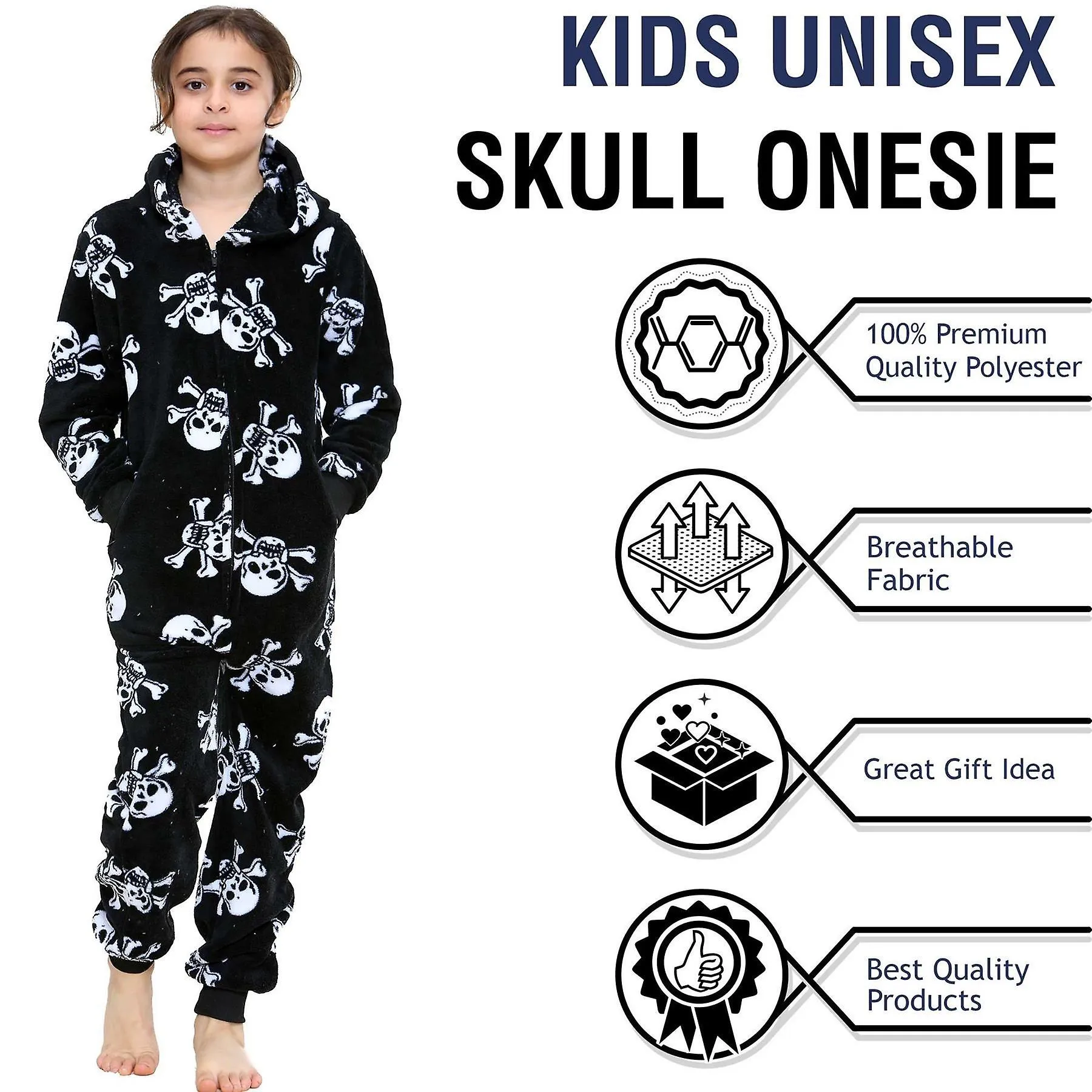 Unisex Halloween Skull and Bones Onesie Pyjama Set