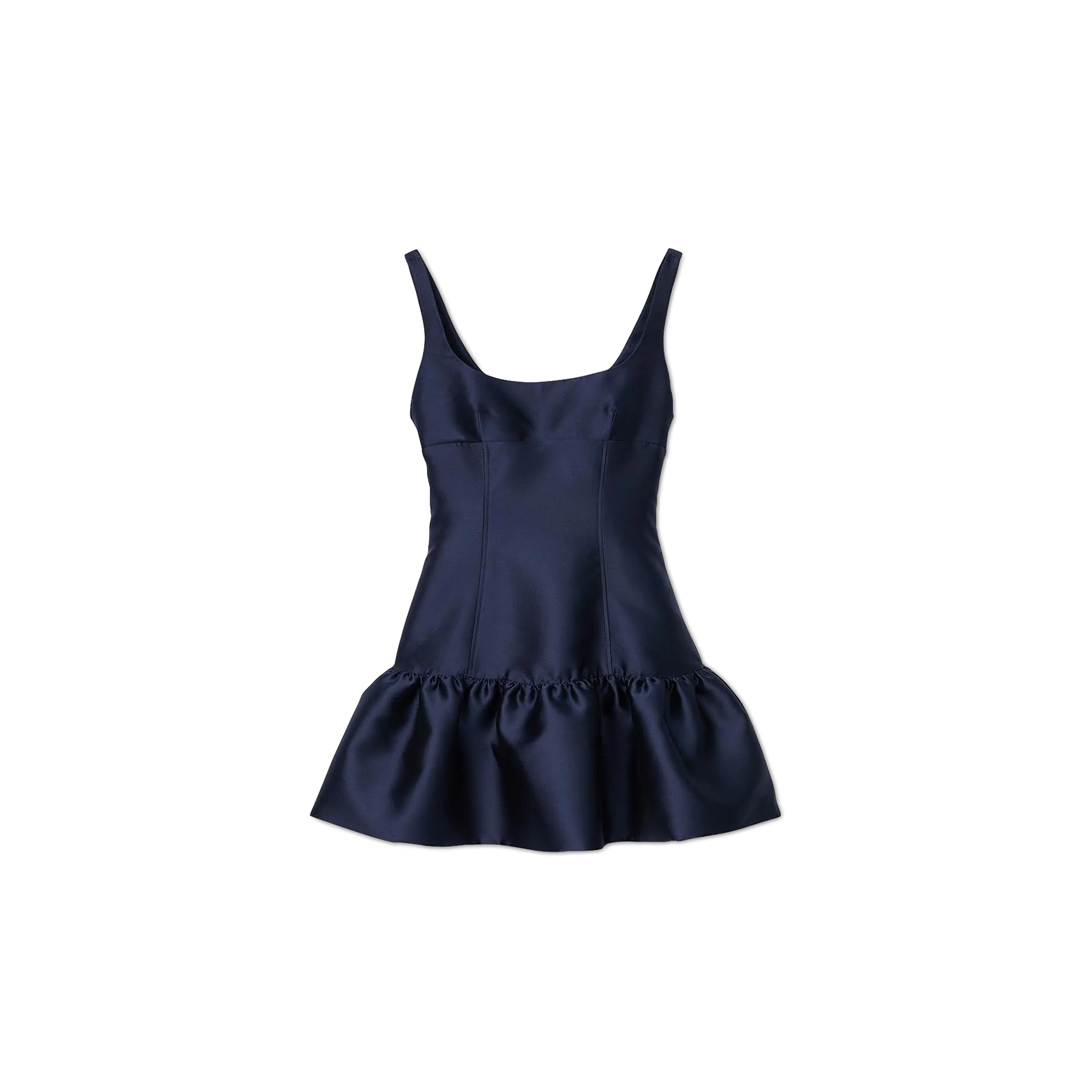 Vestido corto con cuello cuadrado de satén en azul
