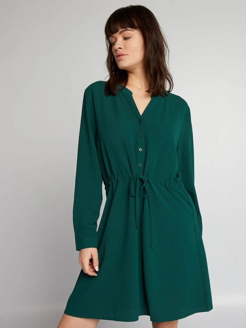 VESTIDO CORTO CON CUELLO DE PICO  VERDE