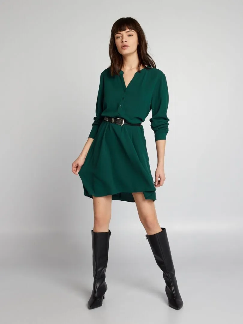 VESTIDO CORTO CON CUELLO DE PICO  VERDE