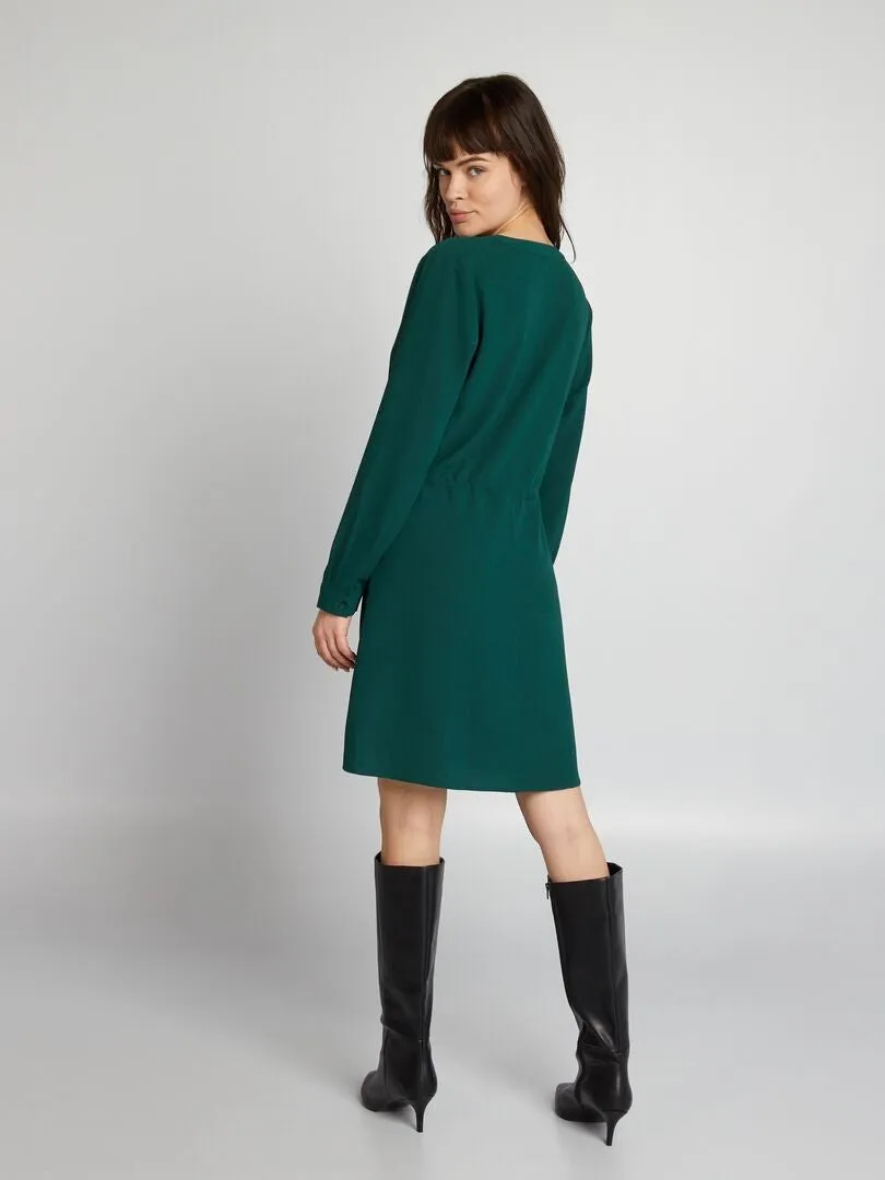 VESTIDO CORTO CON CUELLO DE PICO  VERDE
