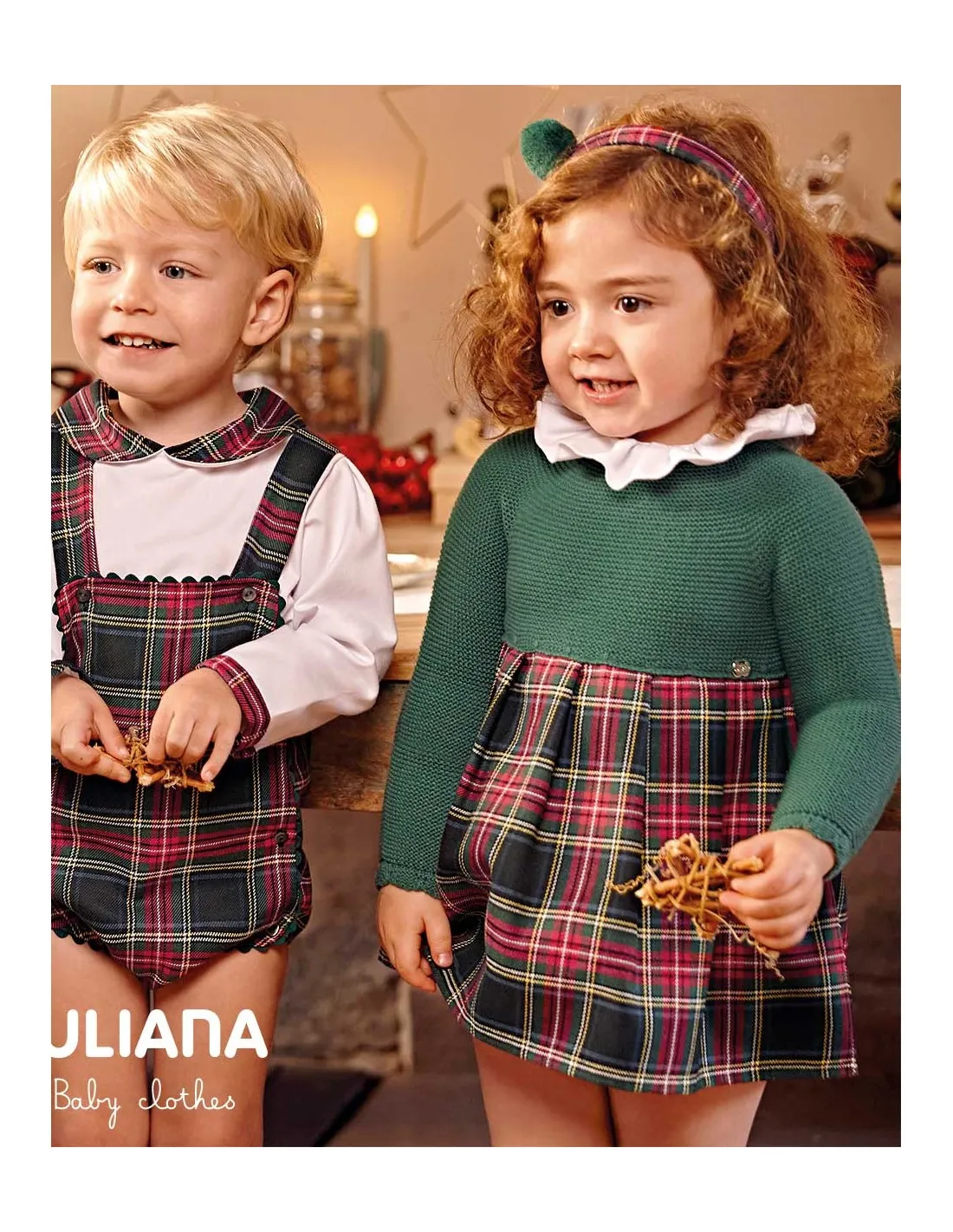 Vestido Cuerpo Punto Tela Cuadros Verde Musgo  Juliana