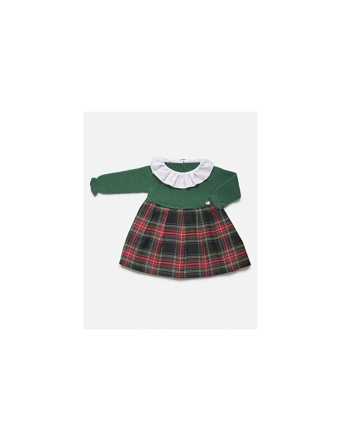 Vestido Cuerpo Punto Tela Cuadros Verde Musgo  Juliana