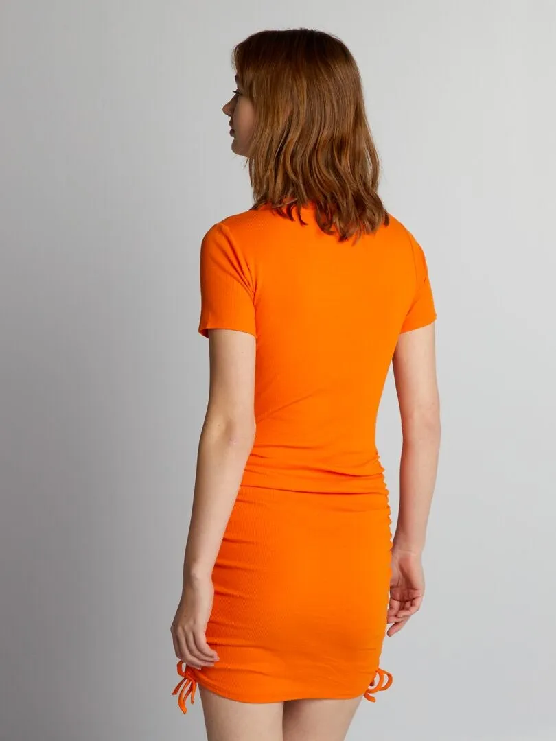 VESTIDO DE CANALé CON CORDONES EN LOS LATERALES  NARANJA