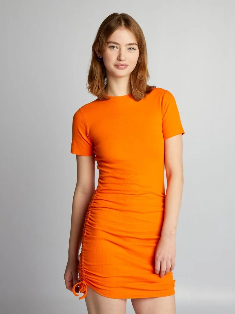 VESTIDO DE CANALé CON CORDONES EN LOS LATERALES  NARANJA