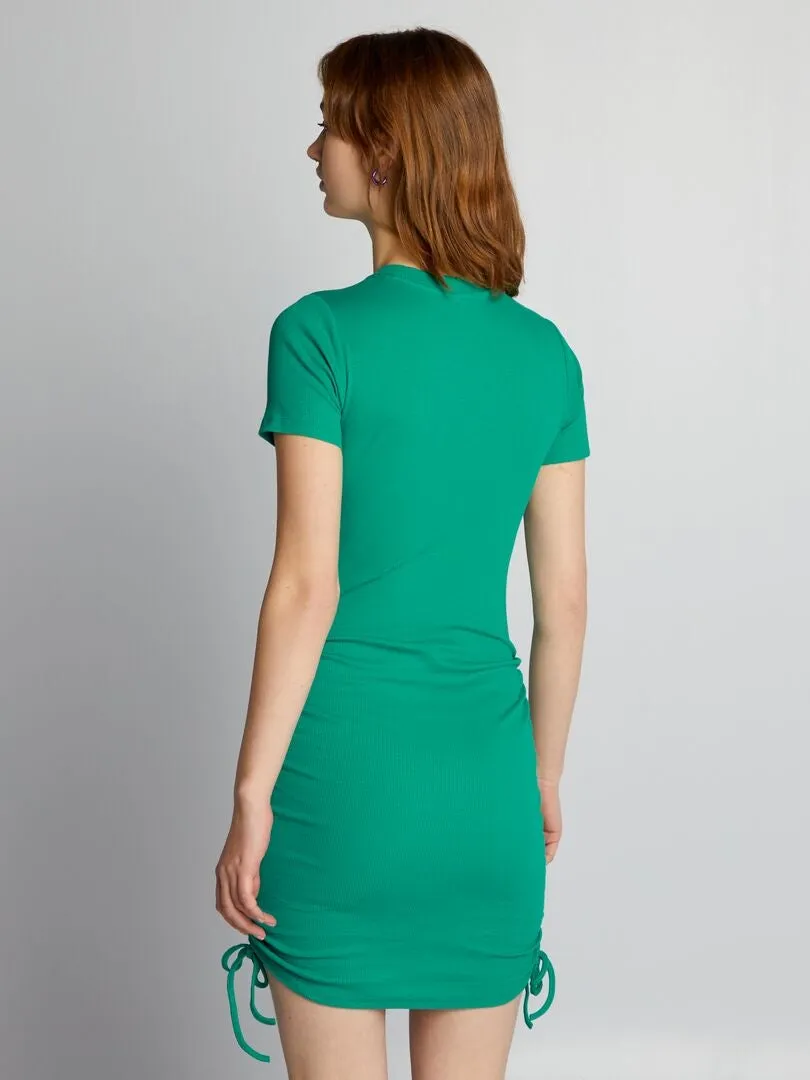 VESTIDO DE CANALé CON CORDONES EN LOS LATERALES  VERDE