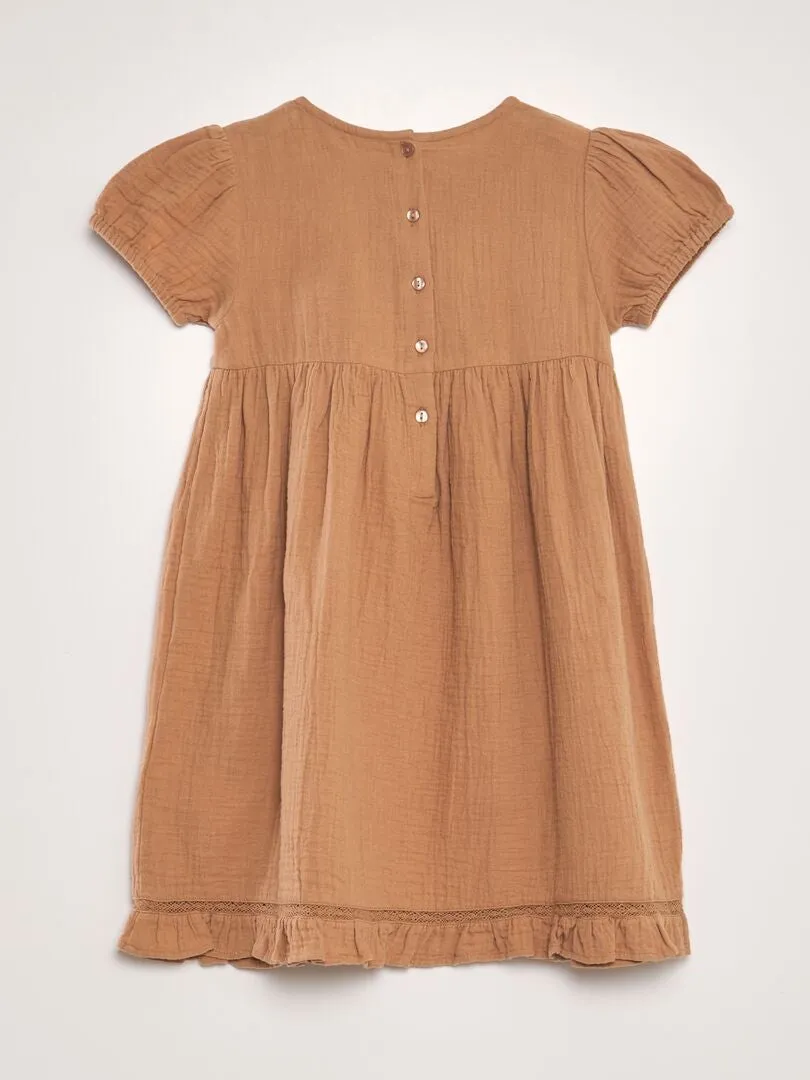 VESTIDO DE GASA DE ALGODóN CON BORDADO  MARRON