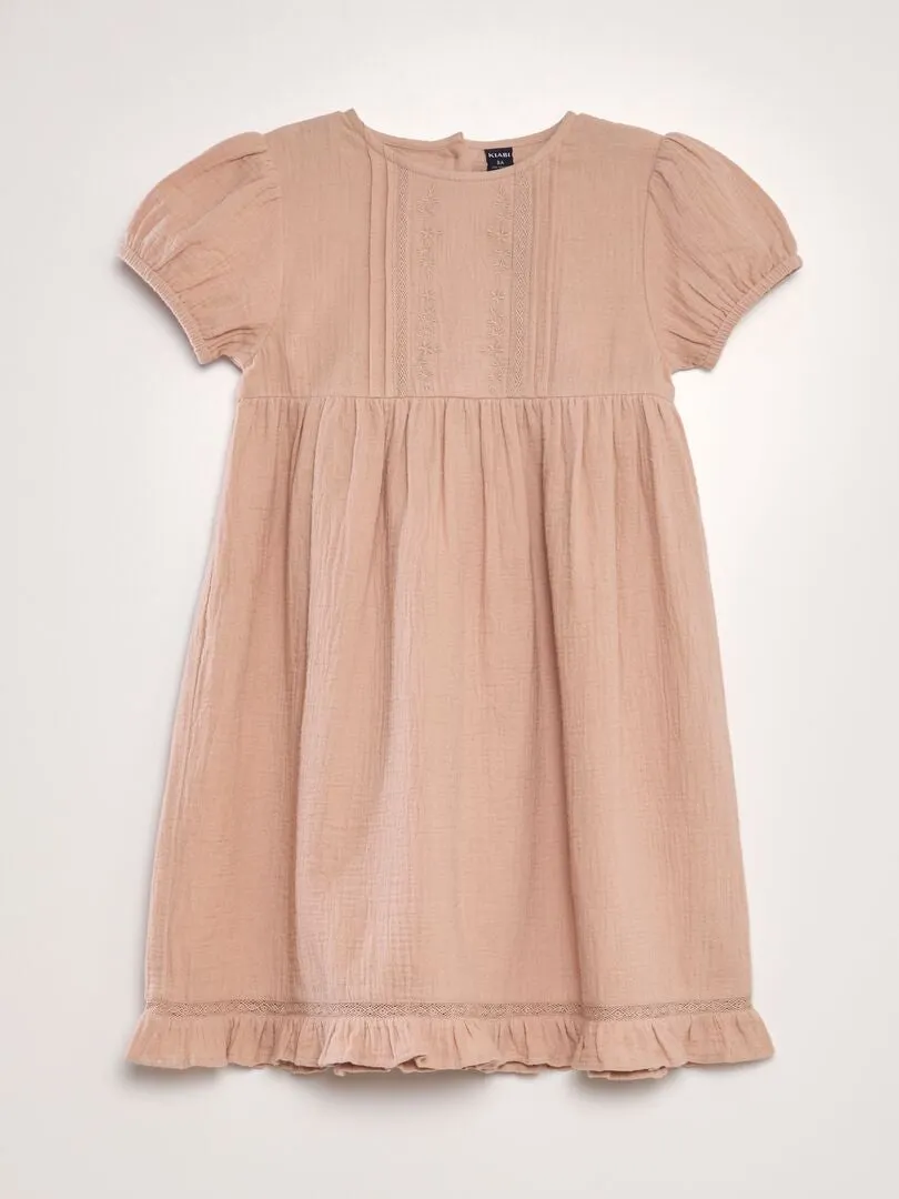 VESTIDO DE GASA DE ALGODóN CON BORDADO  ROSA
