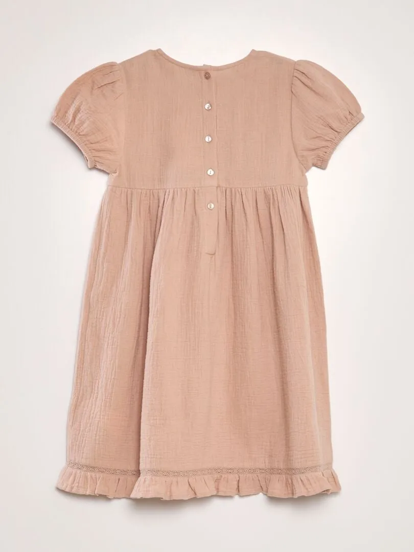 VESTIDO DE GASA DE ALGODóN CON BORDADO  ROSA
