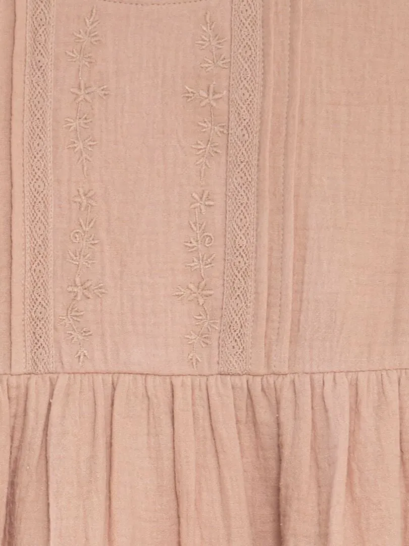 VESTIDO DE GASA DE ALGODóN CON BORDADO  ROSA