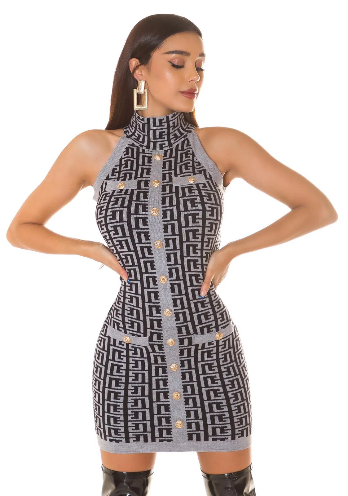 Vestido de punto atractivo de color gris