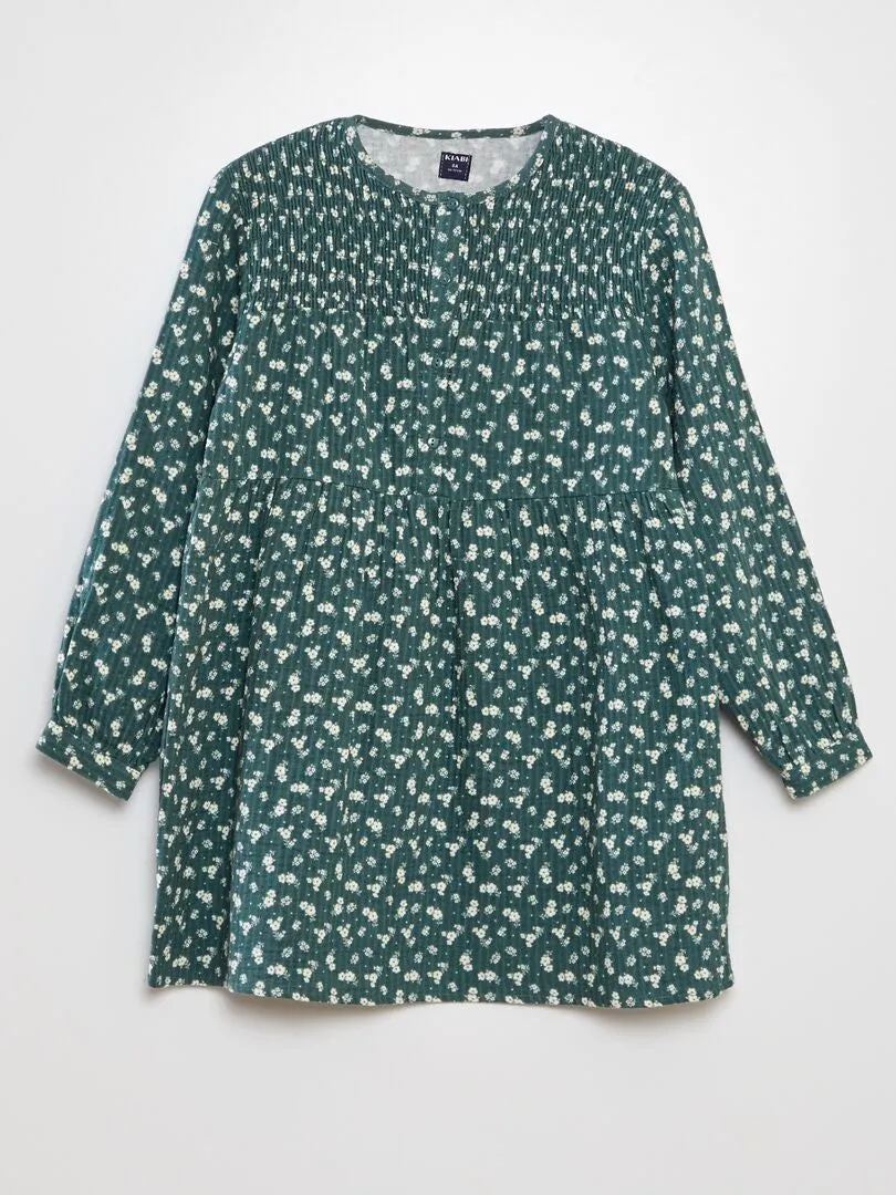 VESTIDO DE PUNTO GOFRADO DE FLORES  VERDE
