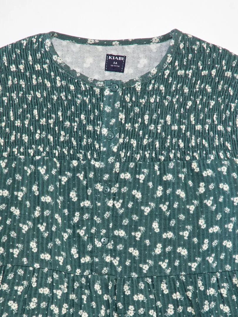 VESTIDO DE PUNTO GOFRADO DE FLORES  VERDE