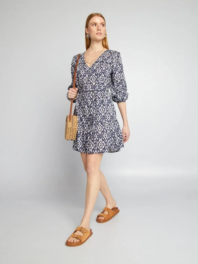 VESTIDO ENTALLADO DE GASA DE ALGODóN  AZUL