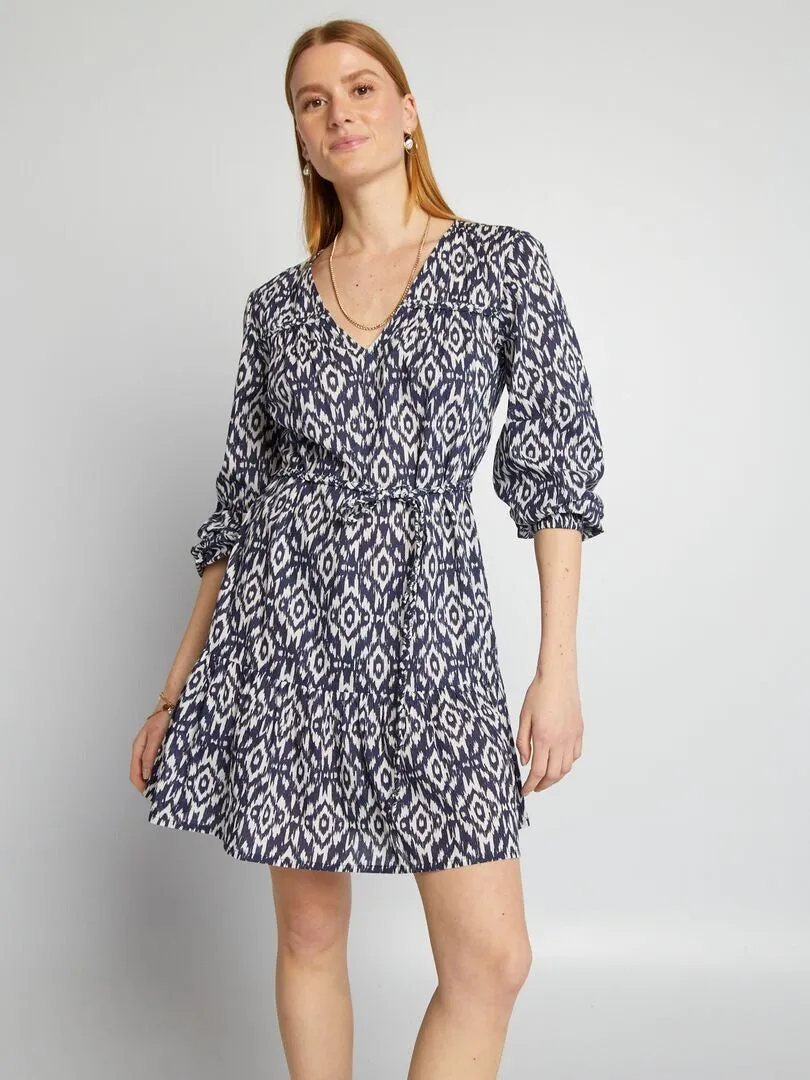 VESTIDO ENTALLADO DE GASA DE ALGODóN  AZUL