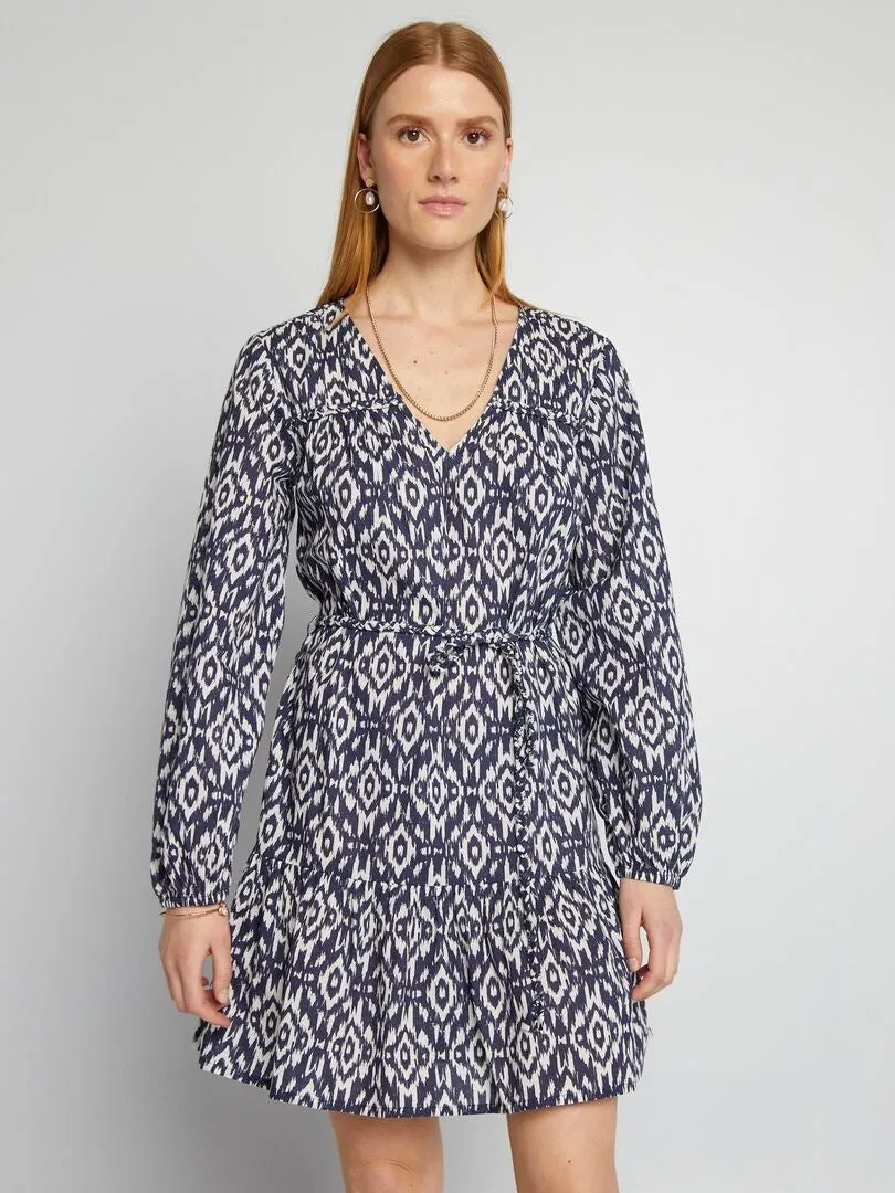 VESTIDO ENTALLADO DE GASA DE ALGODóN  AZUL