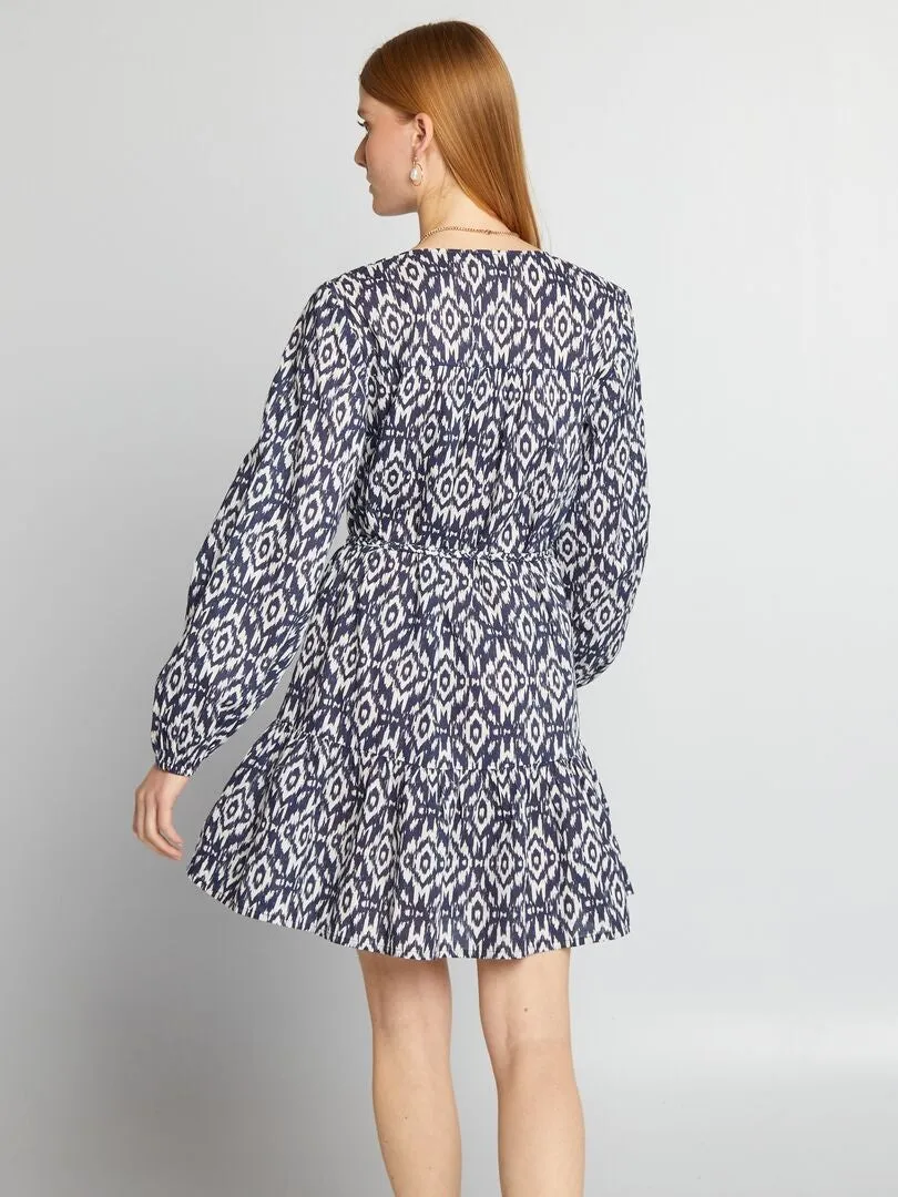 VESTIDO ENTALLADO DE GASA DE ALGODóN  AZUL