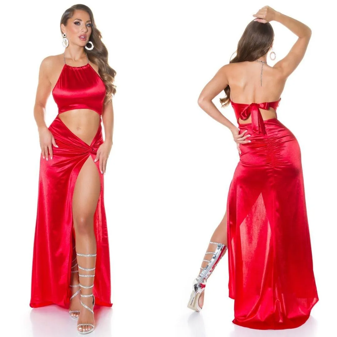  Vestido largo de noche Sexy Rojo