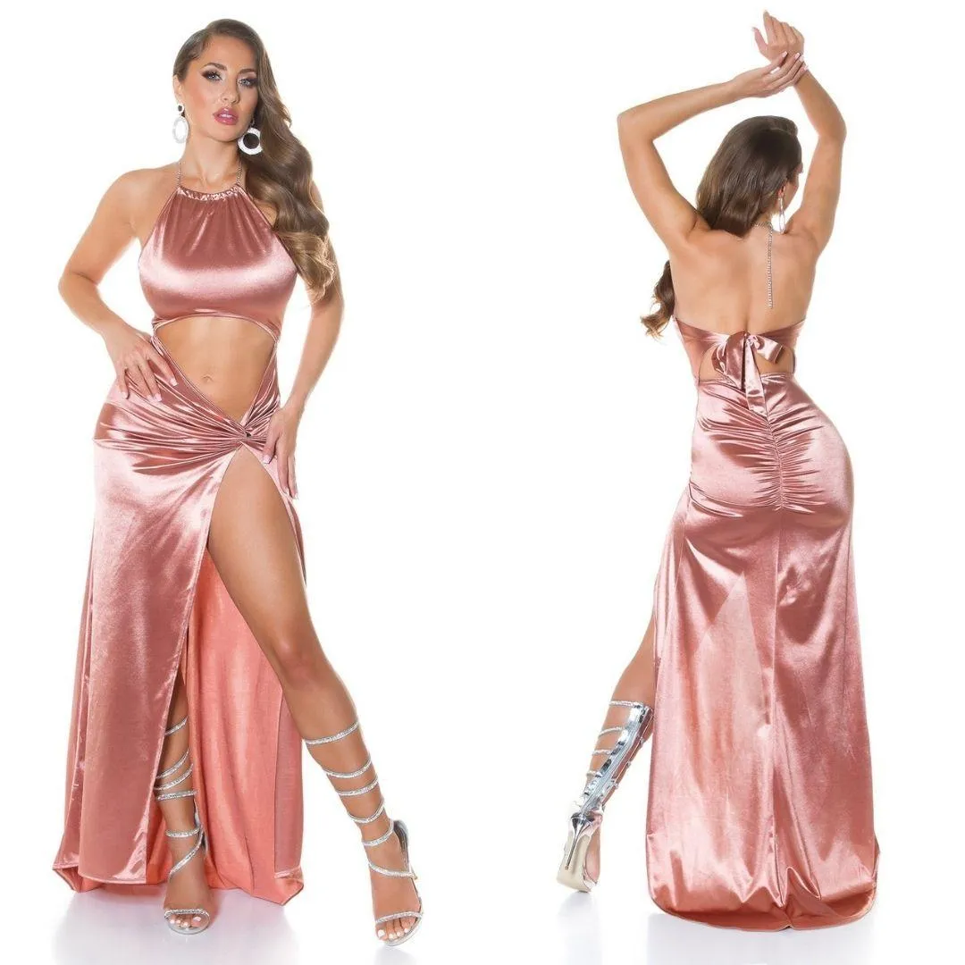  Vestido largo de noche Sexy Rosa 