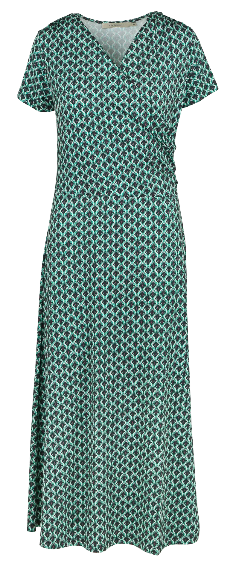 Vestido largo de punto ajustado drapeado con estampado en azul