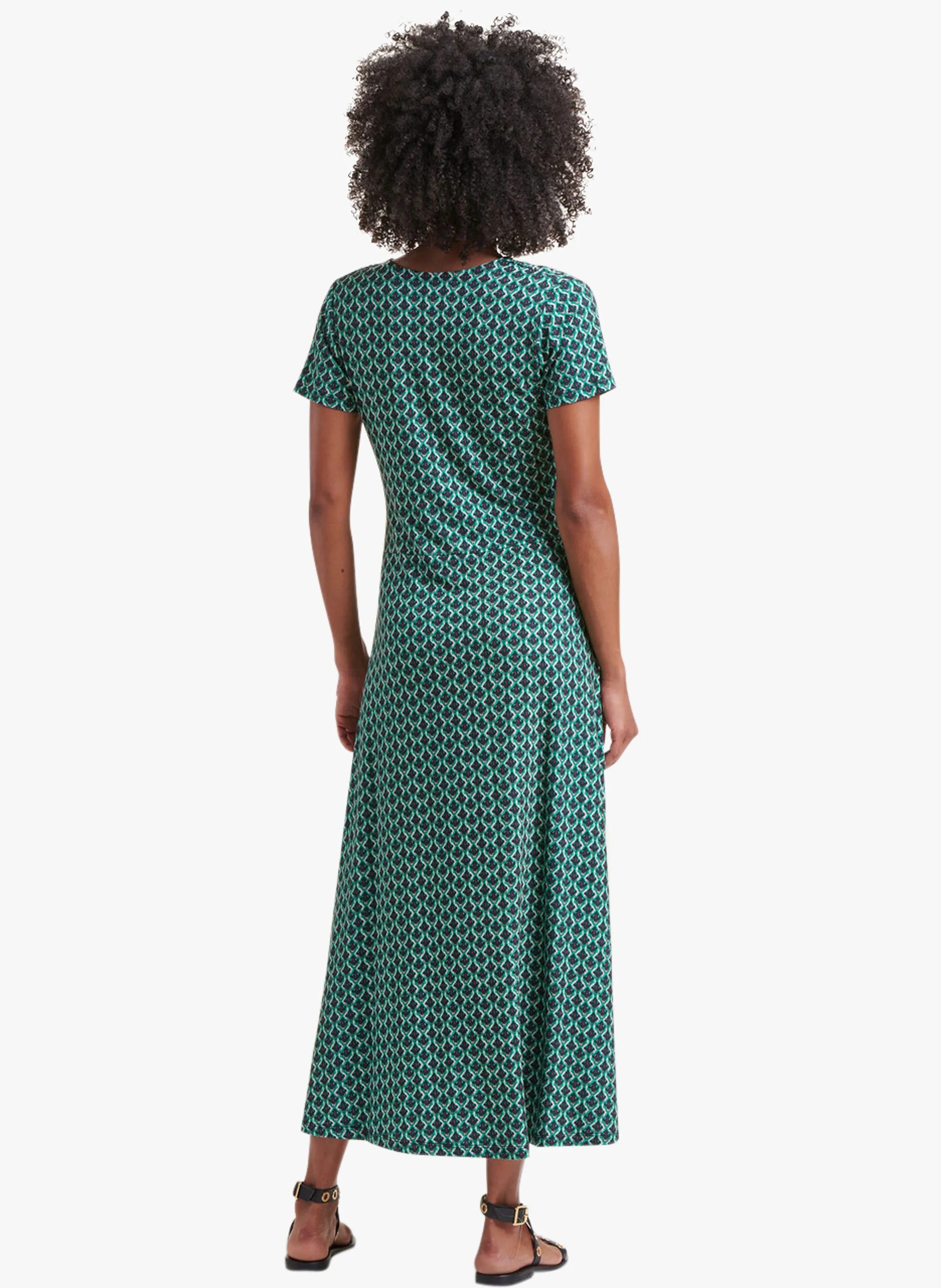 Vestido largo de punto ajustado drapeado con estampado en azul