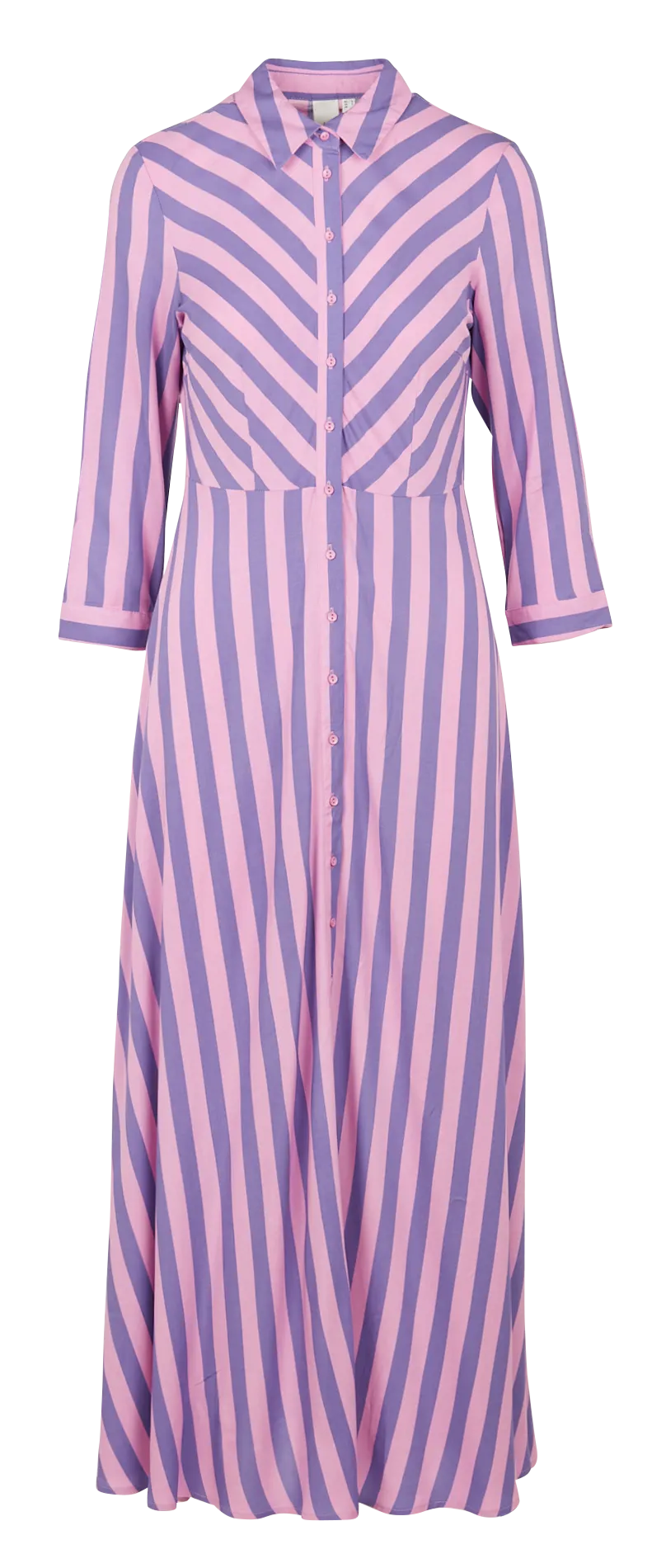 Vestido largo estampado con cuello clásico en multicolor