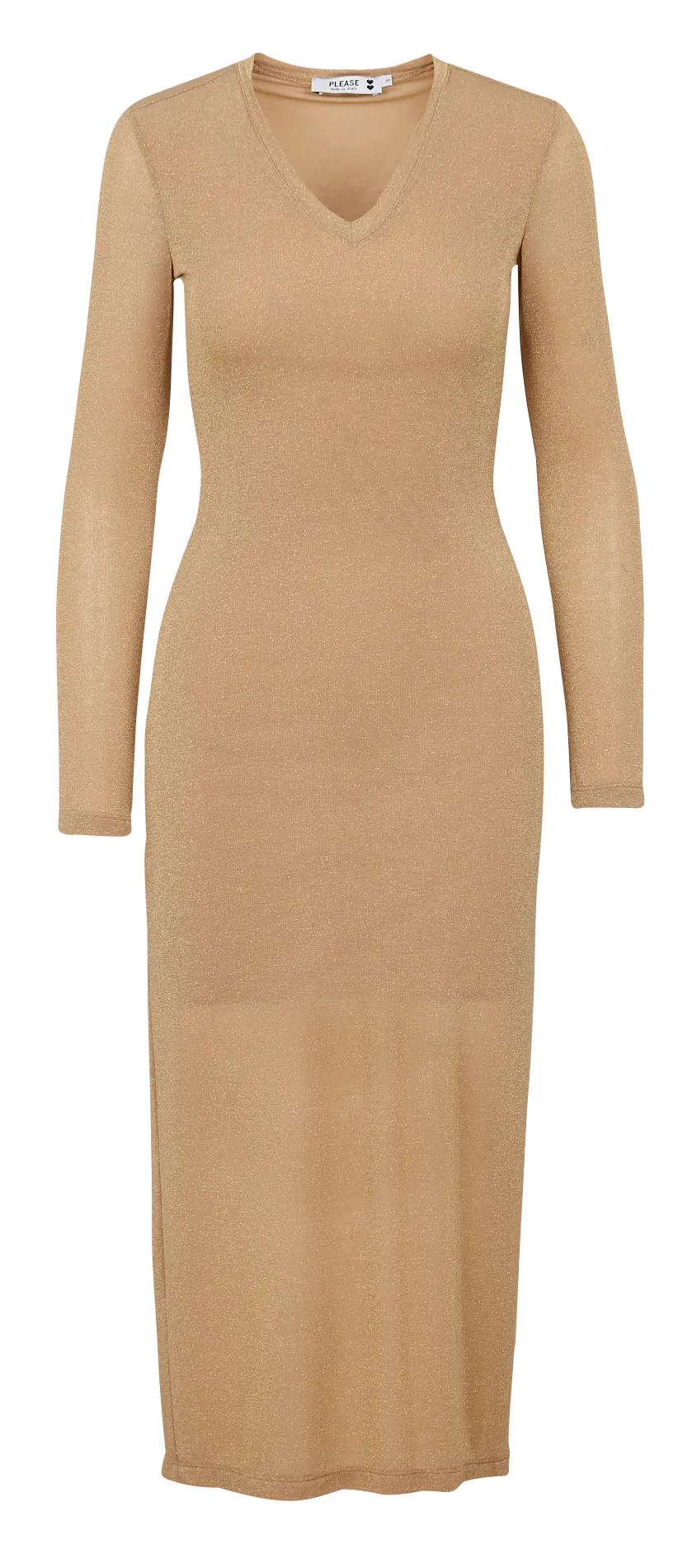 Vestido midi con efecto metalizado en dorado