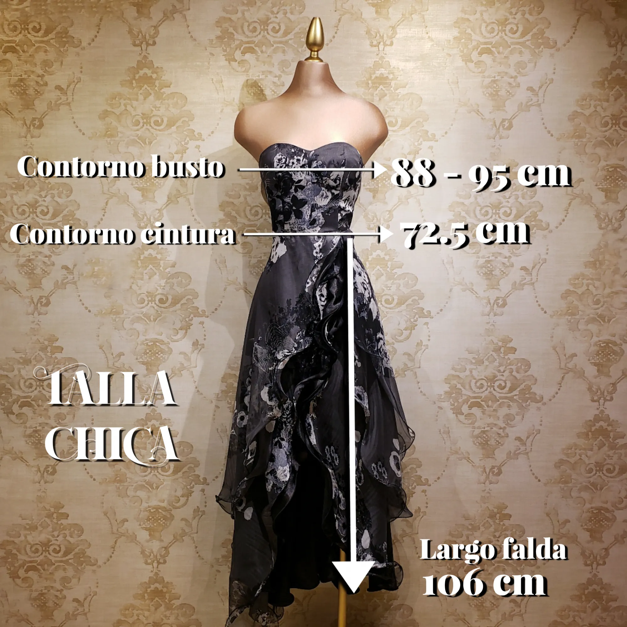 Vestido Negro con Blanco Largo con Estampado
