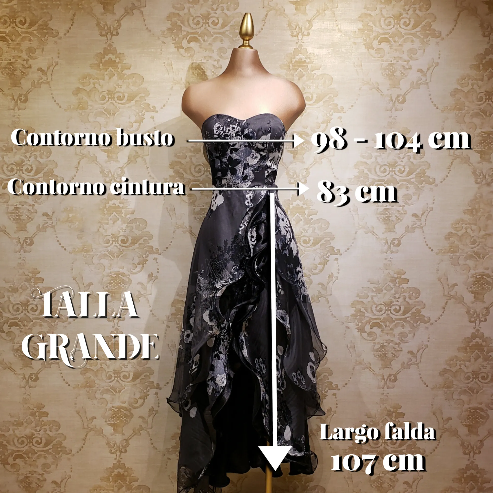 Vestido Negro con Blanco Largo con Estampado