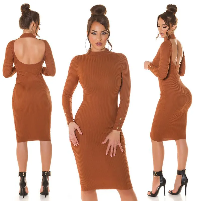 Vestido punto con espalda abierta bronce