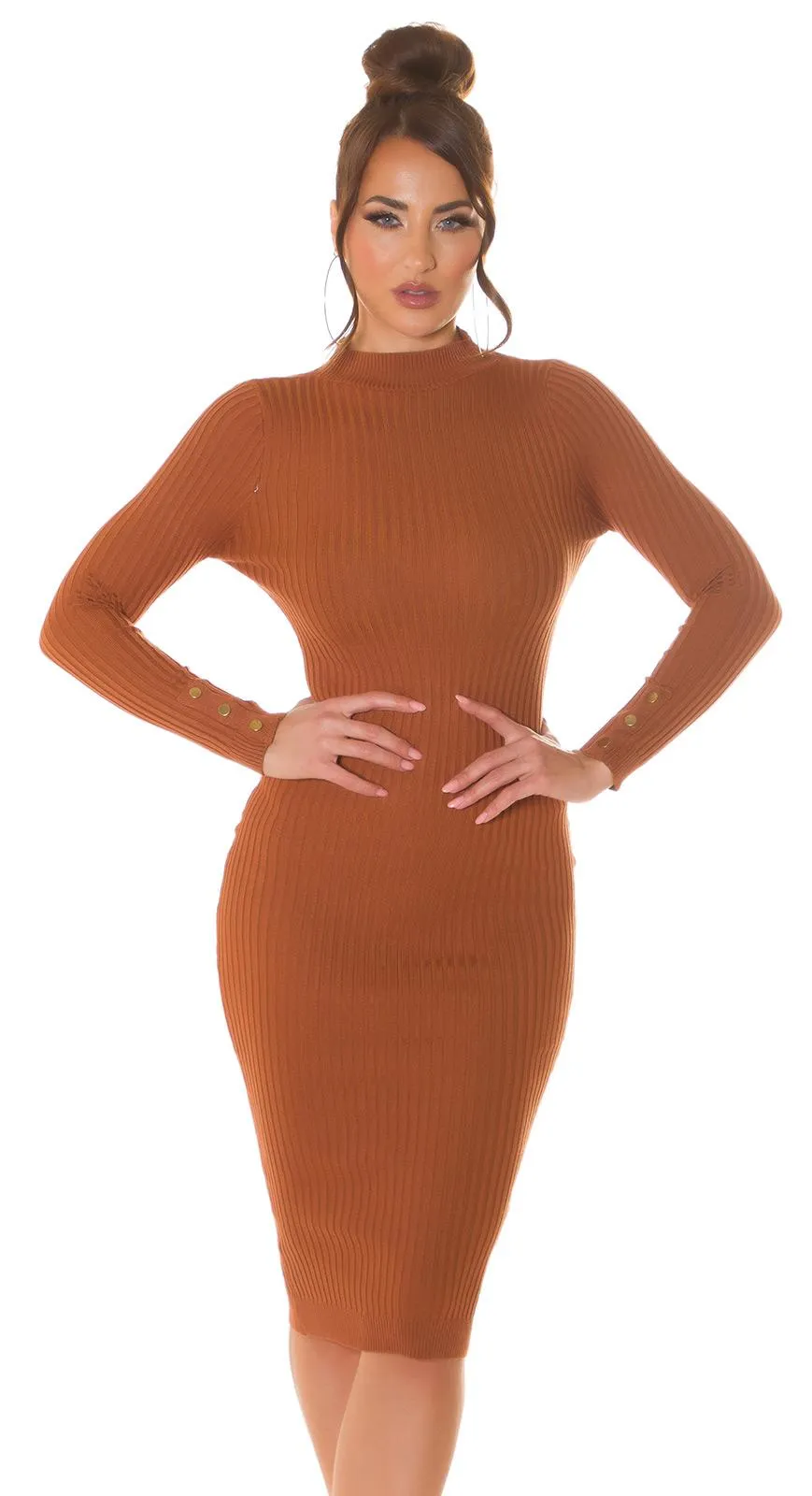 Vestido punto con espalda abierta bronce